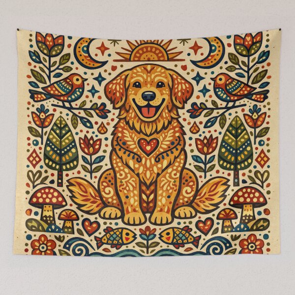 Item preview, Golden Retriever Folk Harmony designed and sold by ForeverPrintsOK.