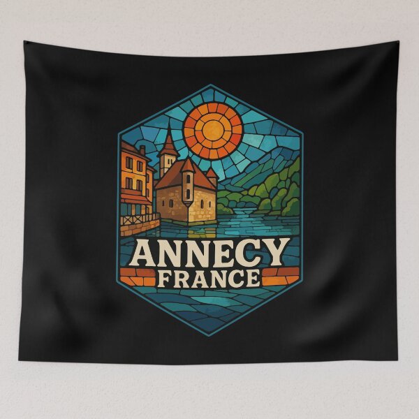 Item preview, Annecy France Retro Stained Glass Travel designed and sold by TomFrontierArt.