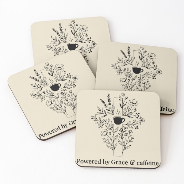 Artikelvorschau, Unterstützt von Gnade und Koffein, floral-christlich entworfen und verkauft von FlashCraft Design.