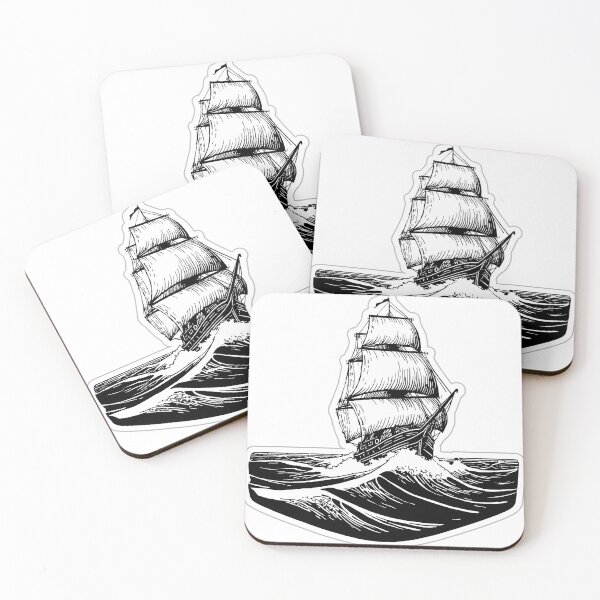 Item preview, Vintage Sailing Ship Riding Storm Wave Illustration designed and sold by Kavya Art.