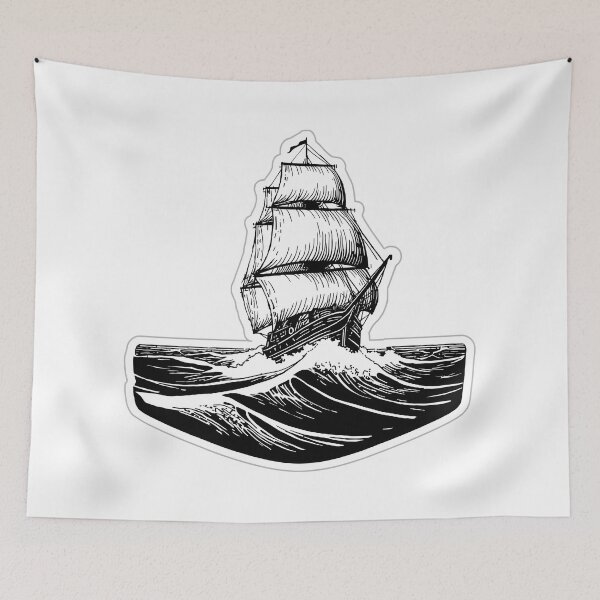 Item preview, Vintage Sailing Ship Riding Storm Wave Illustration designed and sold by Kavya Art.