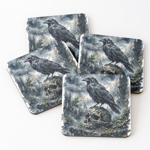 Item preview, Gothic Raven and Skull Watercolor designed and sold by RubisLeaf.