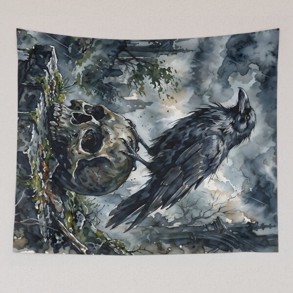 Item preview, Gothic Raven and Skull Watercolor designed and sold by RubisLeaf.