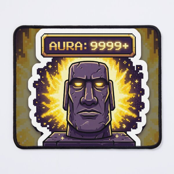 Item preview, Aura 9999+ Sticker | Funny Sarcastic Moai Max  Aura RPG Stat Meme Trending Gaming Sticker designed and sold by ChaosAndChill.