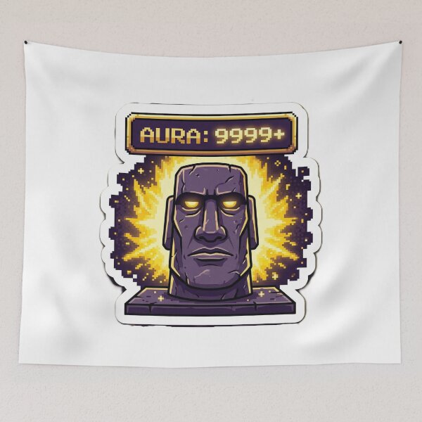 Item preview, Aura 9999+ Sticker | Funny Sarcastic Moai Max  Aura RPG Stat Meme Trending Gaming Sticker designed and sold by ChaosAndChill.