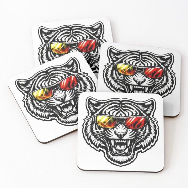 Item preview, Tiger wearing sunglasses with bright reflections showing a fierce look and a bold design designed and sold by CreativeLarysa.
