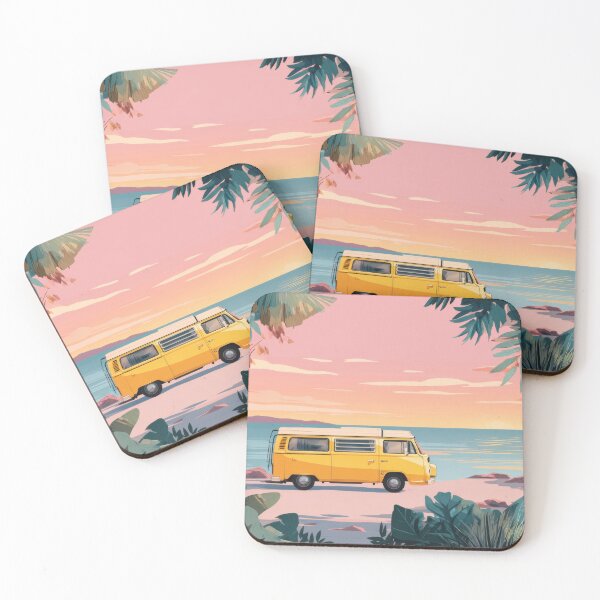 Item preview, Sunset at a beach with a yellow van designed and sold by anytka.