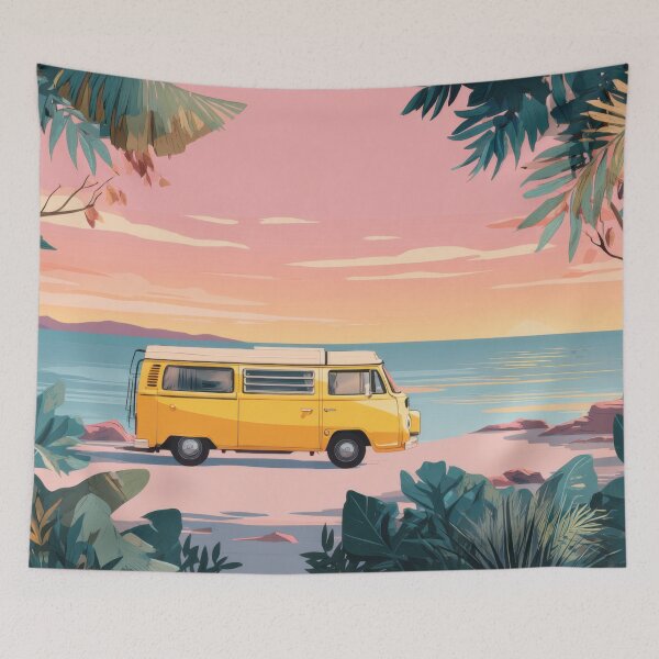 Item preview, Sunset at a beach with a yellow van designed and sold by anytka.