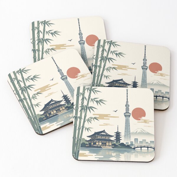 Item preview, Modern Tokyo Skyline with Traditional Bamboo Art designed and sold by SakuraMarket26.