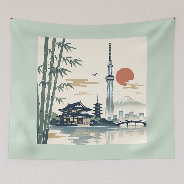 Item preview, Modern Tokyo Skyline with Traditional Bamboo Art designed and sold by SakuraMarket26.