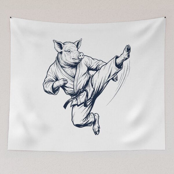 Item preview, Vintage Pig Doing Karate Martial Art Animal Lover designed and sold by TerryConnells.