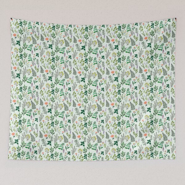 Item preview, Wild Herb Garden Pattern – Botanical Floral Illustration in Soft Green designed and sold by Kiddyrichy2946.