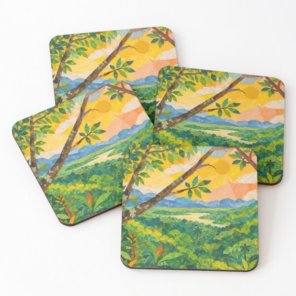 Item preview, Rainforest, view of Amazon Basin, mixed media digital collage, kids illustration designed and sold by SWSandraWechner.