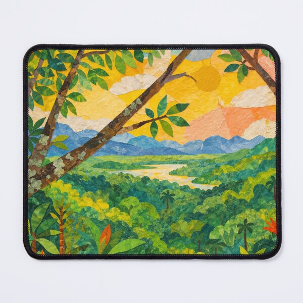 Item preview, Rainforest, view of Amazon Basin, mixed media digital collage, kids illustration designed and sold by SWSandraWechner.