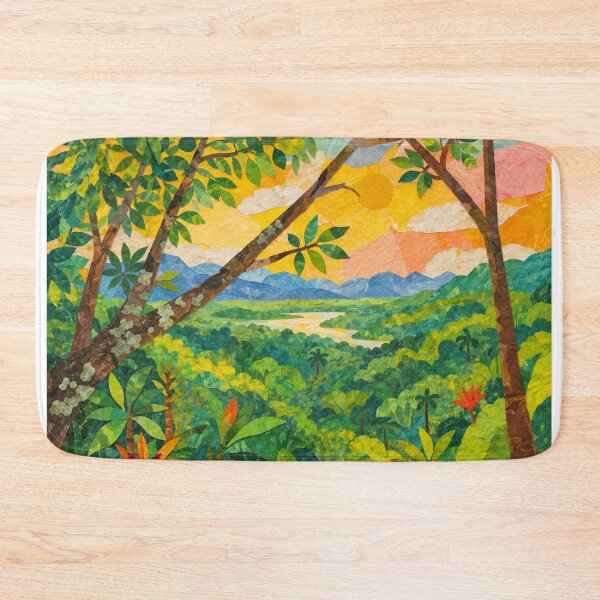 Item preview, Rainforest, view of Amazon Basin, mixed media digital collage, kids illustration designed and sold by SWSandraWechner.