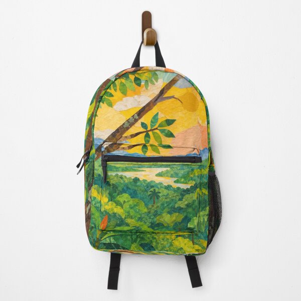 Item preview, Rainforest, view of Amazon Basin, mixed media digital collage, kids illustration designed and sold by SWSandraWechner.