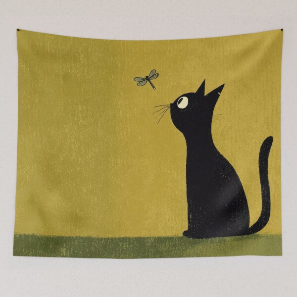 Item preview, Black cat watches a small insect designed and sold by anytka.
