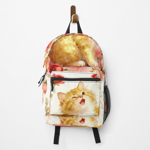 Item preview, Ginger Kitten Among Red and Pink Roses designed and sold by Shelley Loewnau-Jones Studio.
