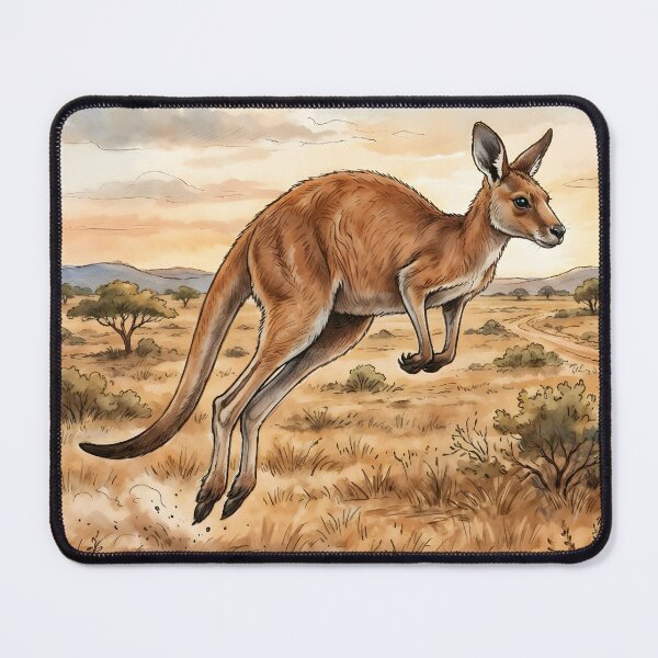 Item preview, Jumping Kangaroo Watercolor Art - Australian Outback Sunset designed and sold by RubisLeaf.
