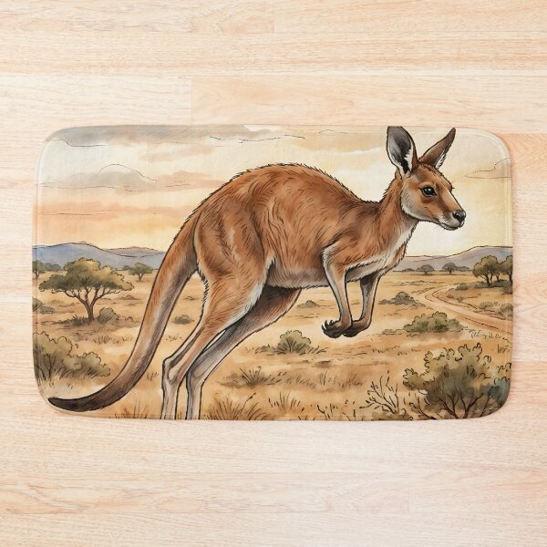 Item preview, Jumping Kangaroo Watercolor Art - Australian Outback Sunset designed and sold by RubisLeaf.