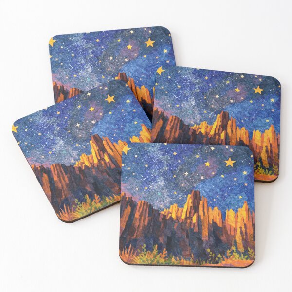 Item preview, Rocky Valley under Stary Sky, mixed media digital collage, colorful illustration designed and sold by SWSandraWechner.