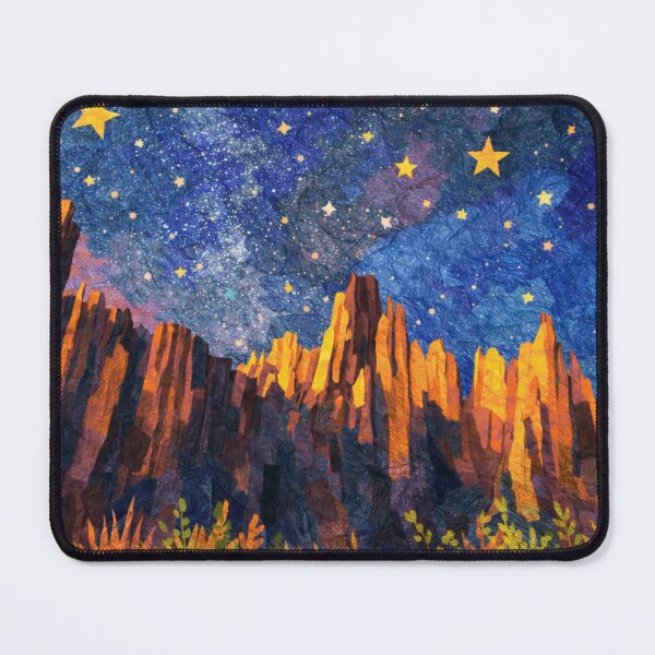 Item preview, Rocky Valley under Stary Sky, mixed media digital collage, colorful illustration designed and sold by SWSandraWechner.