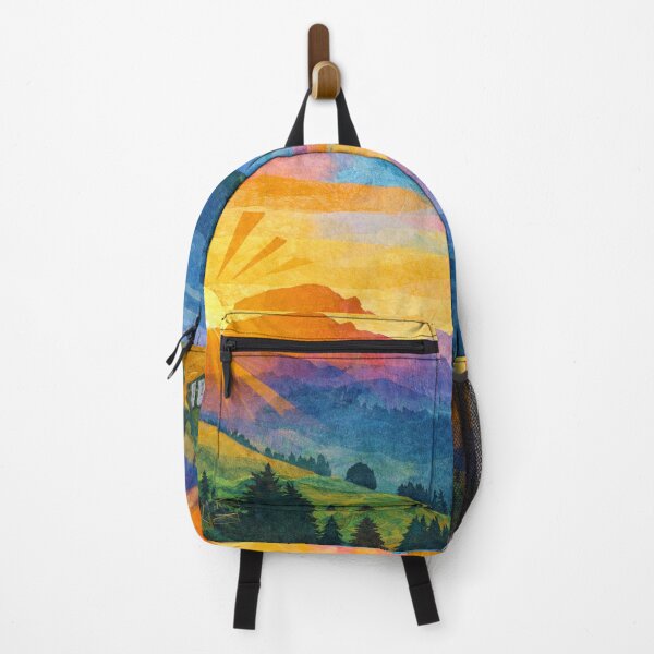 Item preview, Glowing Sunset over vibrant Hills, mixed media digital collage, colorful illustration designed and sold by SWSandraWechner.