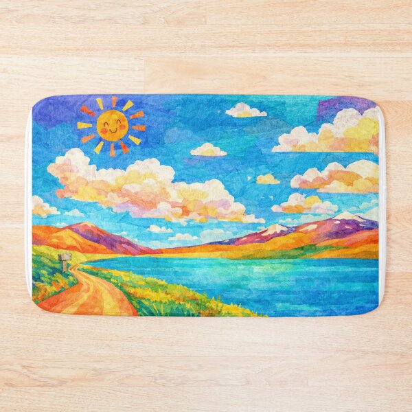 Item preview, Sendero junto al lago, panorama montañoso soleado, collage infantil de técnica mixta designed and sold by SWSandraWechner.
