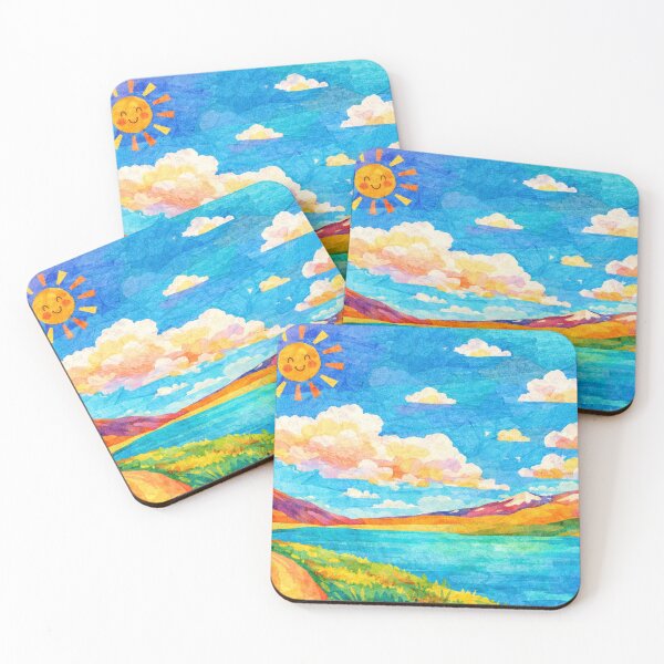 Item preview, Lakeside trail, sunny mountain panorama, mixed media childrens collage designed and sold by SWSandraWechner.