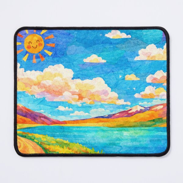 Item preview, Lakeside trail, sunny mountain panorama, mixed media childrens collage designed and sold by SWSandraWechner.