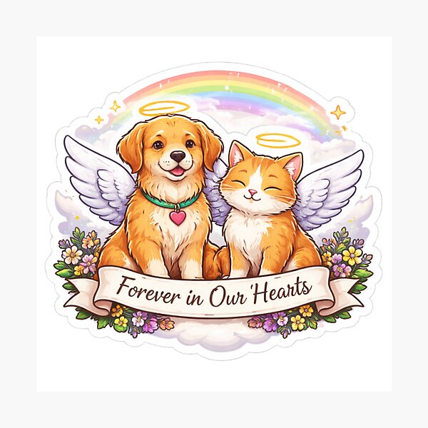 Item preview, Forever in Our Hearts Pet Memorial Sticker | Angel Dog Cat Rainbow Bridge Tribute Design designed and sold by Dasts Cart.