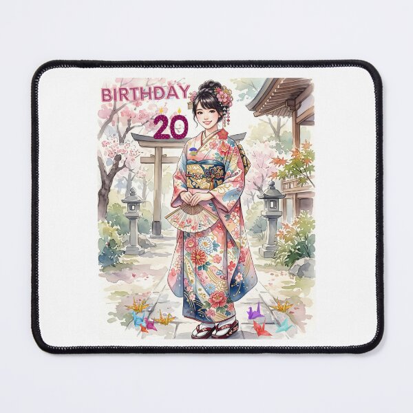 Item preview, Elegant young in kimono for a 20th birthday celebration in a Japanese garden. designed and sold by VibranPalette.