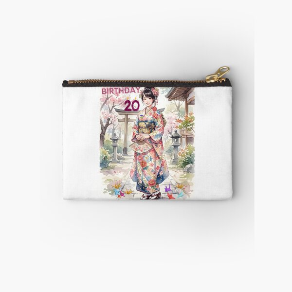 Item preview, Elegant young in kimono for a 20th birthday celebration in a Japanese garden. designed and sold by VibranPalette.