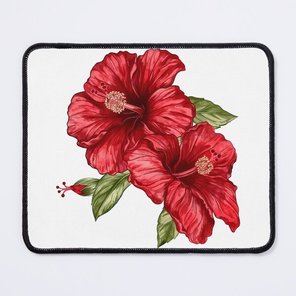 Item preview, Red Hibiscus Flowers with Green Leaves - Tropical Floral Art Print designed and sold by DesignArtist.ia.