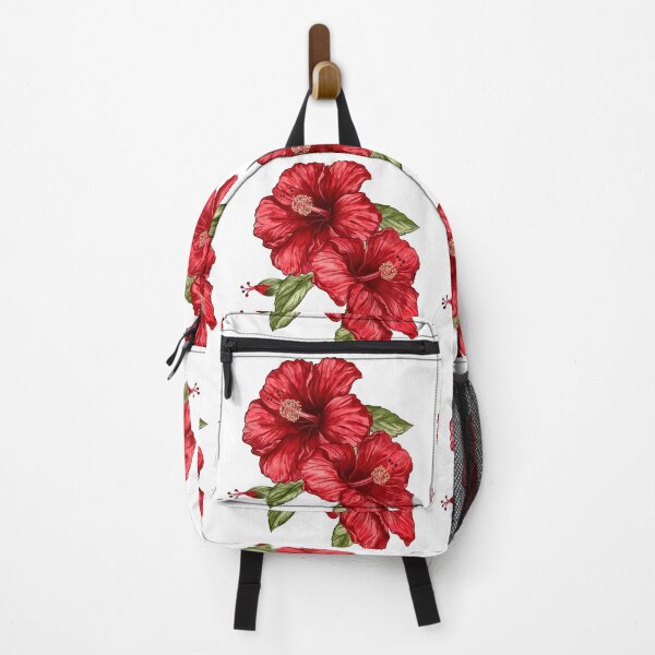 Item preview, Red Hibiscus Flowers with Green Leaves - Tropical Floral Art Print designed and sold by DesignArtist.ia.