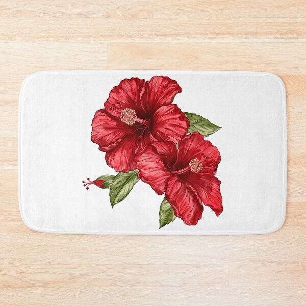 Item preview, Red Hibiscus Flowers with Green Leaves - Tropical Floral Art Print designed and sold by DesignArtist.ia.
