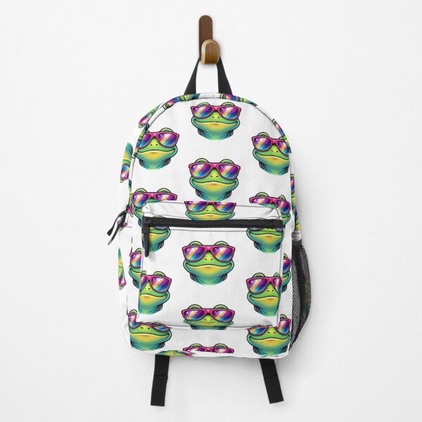 Item preview, Frog wearing sunglasses smiling with colorful reflections on lenses in a simple design on a white background designed and sold by CreativeLarysa.