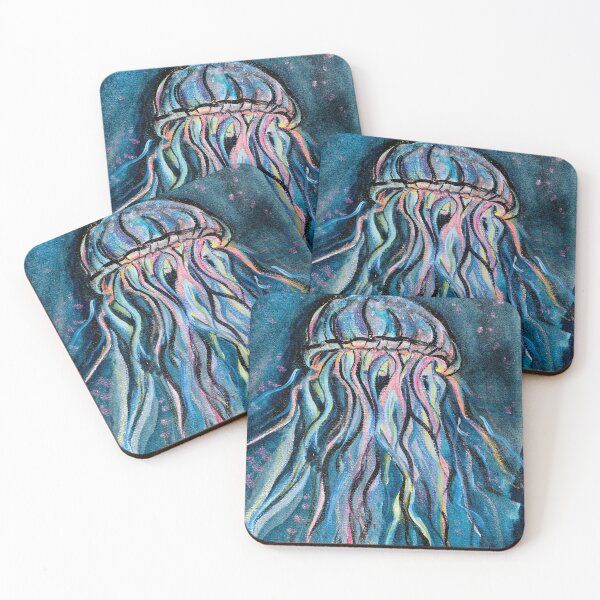 Item preview, Aesthetic watercolor painting of a colorful shiny sea jellyfish designed and sold by Dilyana Rumenova - Shantabella.