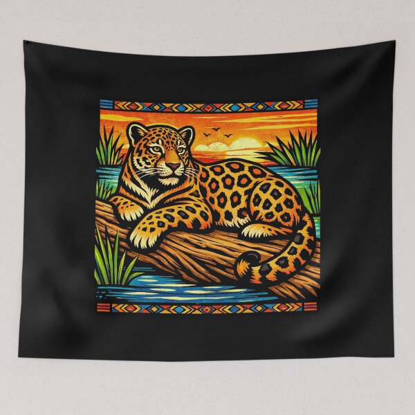 Item preview, Brazilian Pantanal Whispers: A Jaguar Onça Pintada Linocut Collection #5 designed and sold by Helios Be. Lavsh.