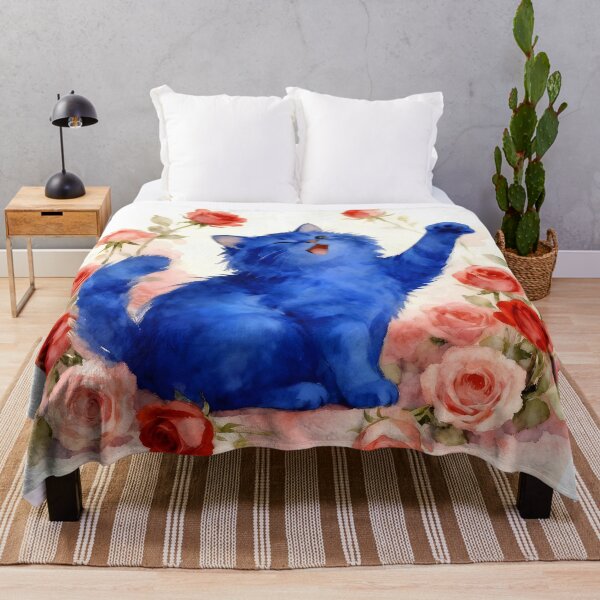 Item preview, Indigo Kitten Among Roses designed and sold by Shelley Loewnau-Jones Studio.