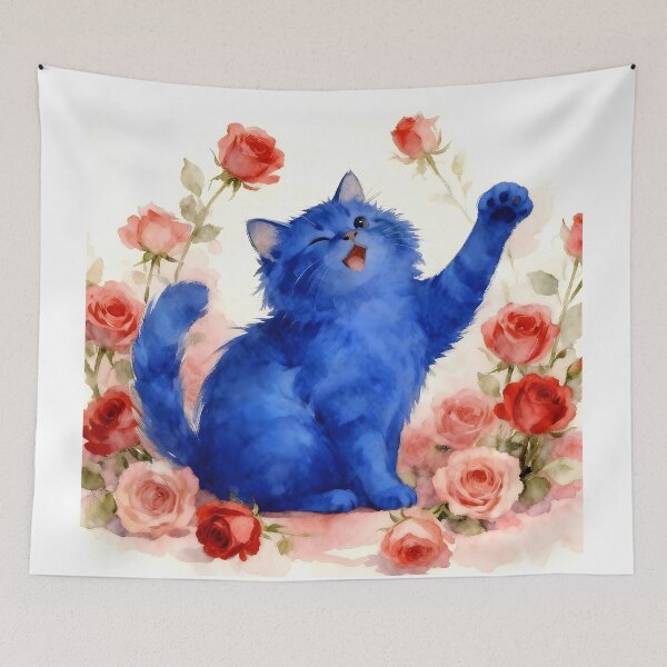 Item preview, Indigo Kitten Among Roses designed and sold by Shelley Loewnau-Jones Studio.