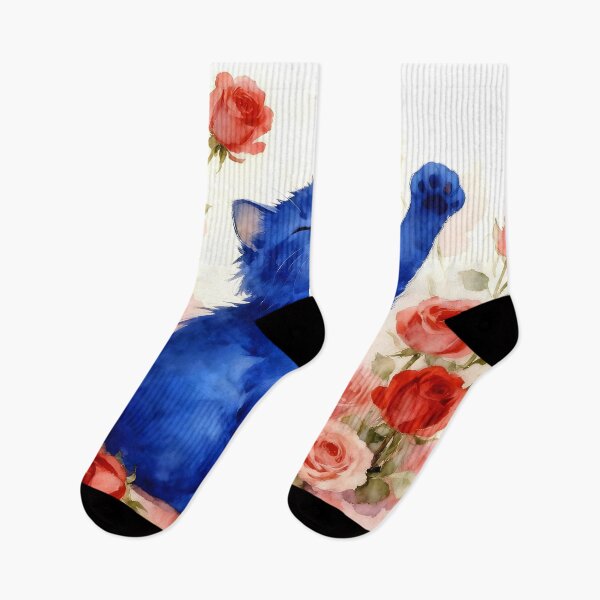 Item preview, Indigo Kitten Among Roses designed and sold by Shelley Loewnau-Jones Studio.