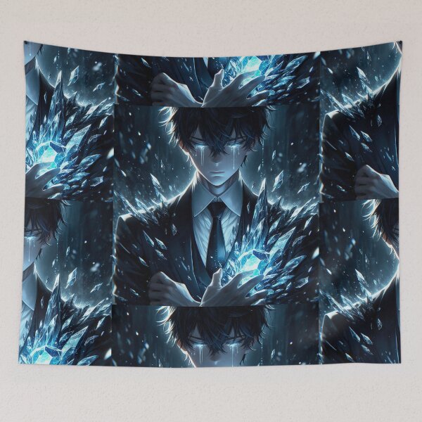 Item preview, Echoes of a Shattered Soul: Melancholic Anime Boy with Glowing Frozen Tears and Crystal designed and sold by MouradStudio.