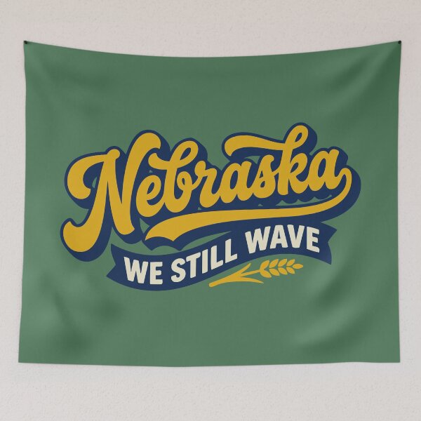 Item preview, Retro Nebraska We Still Wave Vintage Midwest Aesthetic Lettering designed and sold by Cozy-Old-Pub.