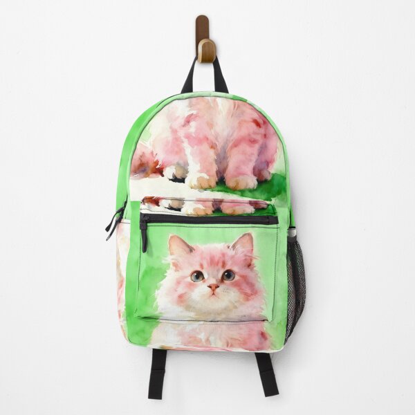 Item preview, Fluffy Pink Kitten on Green Background designed and sold by Shelley Loewnau-Jones Studio.