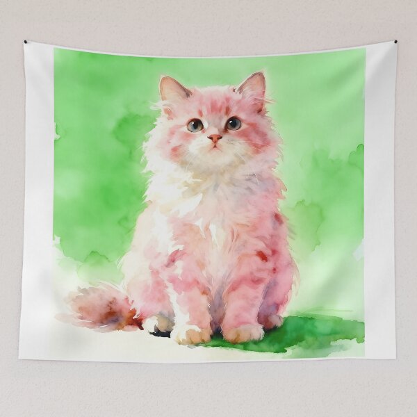 Item preview, Fluffy Pink Kitten on Green Background designed and sold by Shelley Loewnau-Jones Studio.