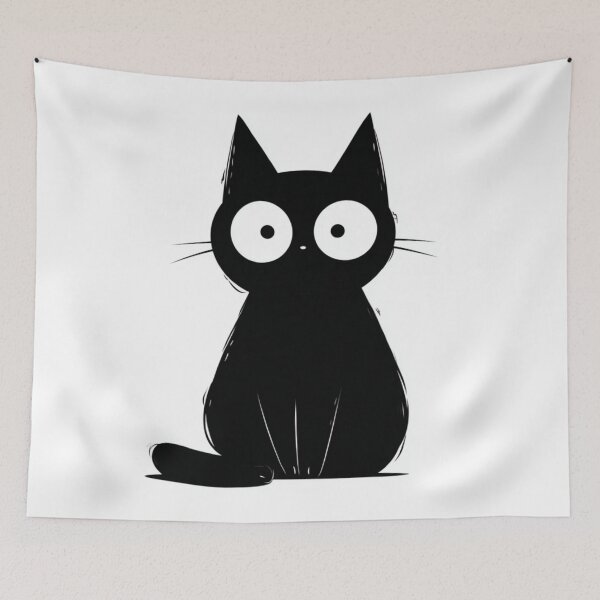 Item preview, Cute Black Cat Large Eyes Cartoon Art designed and sold by GrinGalore.