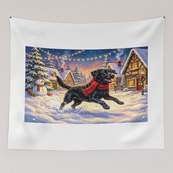 Item preview, Black Labrador Having Christmas Fun in the Snow designed and sold by acceleratorhams.