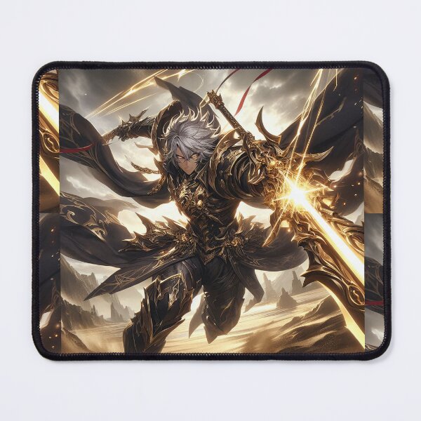Item preview, Radiant Strike: Overpowered Anime Swordsman in Black and Gold Armor Wielding Divine Light designed and sold by MouradStudio.