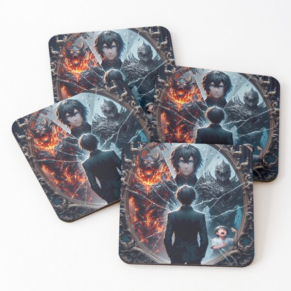 Item preview, Fragments of a Fractured Self: Anime Psychological Art of a Man Confronting Inner Demons, Childhood Trauma, and Fire-Eyed Monster in a Shattered Mirror designed and sold by MouradStudio.